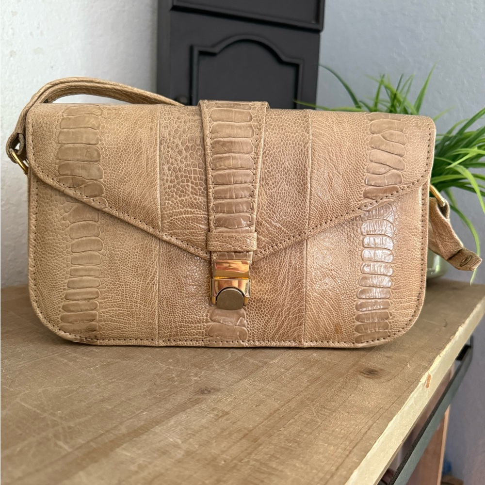Vintage Corbeau Curio Beige Reptile-Embossed Leather Crossbody Bag - Picture 12 of 14